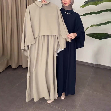 2024 New Middle East Loose Leisure Short Shawl Burqa Dress Two-Piece
